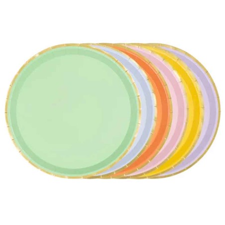 Piatto di Carta 21cm Assortito Colori Pastello e Oro 6pz Festa Tema Macaron