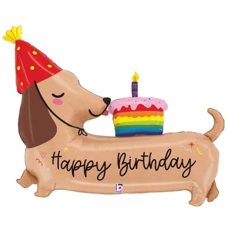 Palloncino in Foil 49" Super Shape Happy Birthday Bassotto Animali Grabo