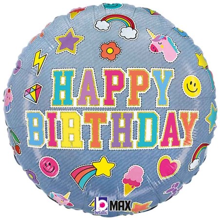 Palloncino in Foil 18" Happy Birthday effetto Jeans Happy Birthday Grabo