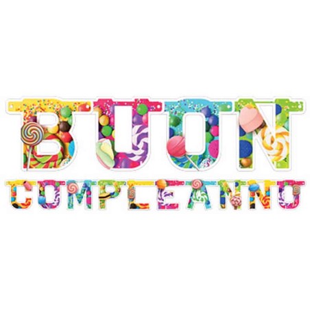 Festone Buon Compleanno Caramelle "Candy" 2.80mt Festoni Buon Compleanno