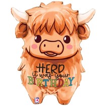 Palloncino in Foil 31" Super Shape Mucca "Highland Cow Birthday" Animali Grabo