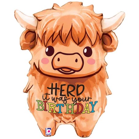 Palloncino in Foil 31" Super Shape Mucca "Highland Cow Birthday" Animali Grabo