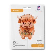 Palloncino in Foil 31" Super Shape Mucca "Highland Cow Birthday" Animali Grabo