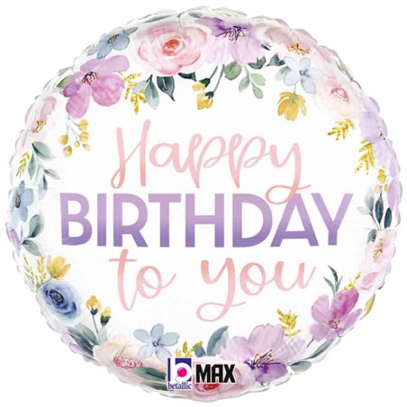 Palloncino in Foil 18" Happy Birthday Fiori effetto Dipinto Happy Birthday Grabo