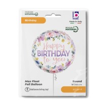 Palloncino in Foil 18" Happy Birthday Fiori effetto Dipinto Happy Birthday Grabo