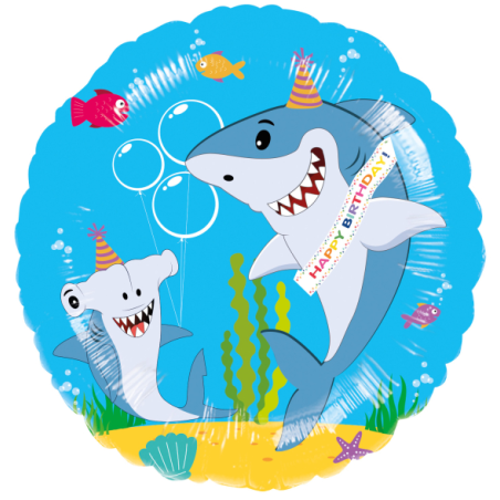 Palloncino in Foil 18" Squalo Happy Birthday "Friendly Shark" Pesci e Mare