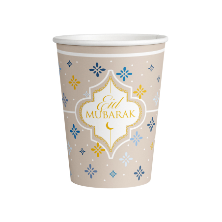 Bicchiere di Carta 250ml Fine del Ramadan "Eid Mubarak" 8pz Eid Mubarak