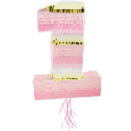 Pignatta in Cartoncino Rigido sagomata N.1 Rosa "Pinata" Pignatte Serie Numerali