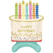 Palloncino in Foil 19" Standups Torta con Candeline "Happy Birthday" Standups ad Aria "No Elio"