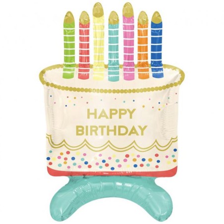 Palloncino in Foil 19" Standups Torta con Candeline "Happy Birthday" Standups ad Aria "No Elio"