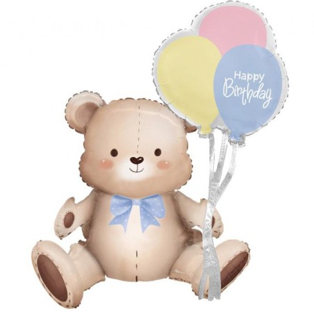 Palloncino in Foil 30" Super Shape Orsetto con Palloncini "Happy Birthday" Generico