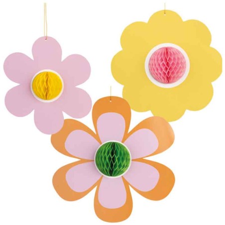 Decorazioni Pendenti di Cartoncino 3D Fiori Colorati 3pz Decorazioni