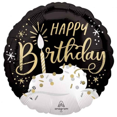 Palloncino in Foil 18" Happy Birthday Nero e Oro Generico