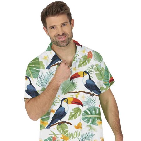 Camicia Tropicale con Foglie e Tucani Taglia L Accessori Persona Tropicali