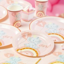 Piatto di Carta 24cm Elefantino "One Birthday Boho Pink" 8pz One Birthday Boho Pink
