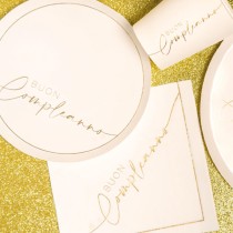 Piatto di Carta 18cm Buon Compleanno "White & Gold" 6pz Buon Compleanno White & Gold