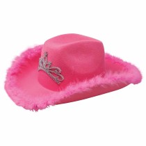 Cappello da Cowgirl Rosa con Piume e Diadema Argento Festa Tema Country