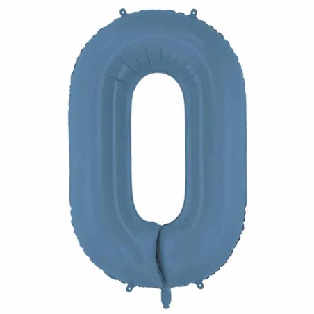 Palloncino in Foil 39" Numero 0 Blu Avio Satinato Numeri Grandi Blu Avio
