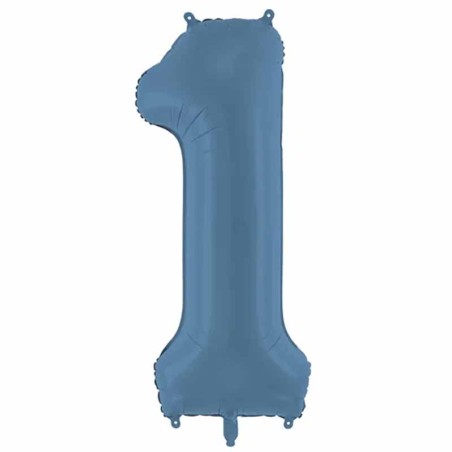 Palloncino in Foil 39" Numero 1 Blu Avio Satinato Numeri Grandi Blu Avio