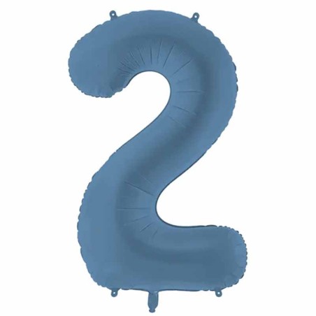 Palloncino in Foil 39" Numero 2 Blu Avio Satinato Numeri Grandi Blu Avio