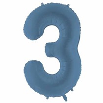 Palloncino in Foil 39" Numero 3 Blu Avio Satinato Numeri Grandi Blu Avio