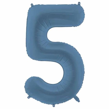 Palloncino in Foil 39" Numero 5 Blu Avio Satinato Numeri Grandi Blu Avio