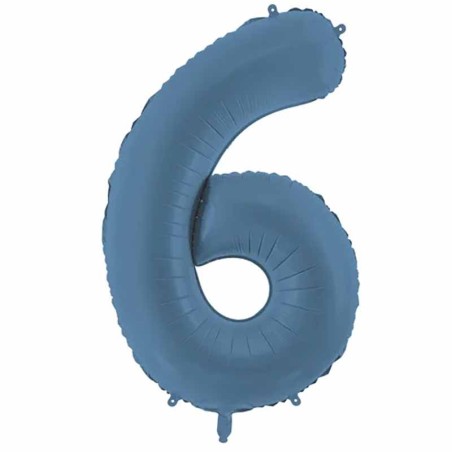 Palloncino in Foil 39" Numero 6 Blu Avio Satinato Numeri Grandi Blu Avio