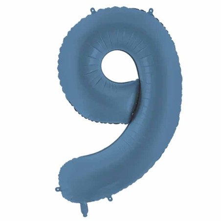Palloncino in Foil 39" Numero 9 Blu Avio Satinato Numeri Grandi Blu Avio