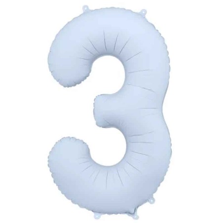 Palloncino in Foil 39" Numero 3 Celeste Nuvola Satinato Numeri Grandi Celeste Nuvola