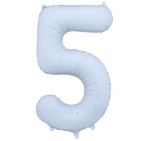 Palloncino in Foil 39" Numero 5 Celeste Nuvola Satinato Numeri Grandi Celeste Nuvola