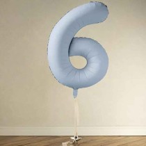 Palloncino in Foil 39" Numero 6 Celeste Nuvola Satinato Numeri Grandi Celeste Nuvola