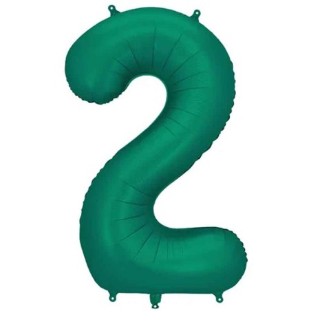 Palloncino in Foil 39" Numero 2 Verde Smeraldo Satinato Numeri Grandi Verde Smeraldo