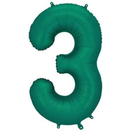 Palloncino in Foil 39" Numero 3 Verde Smeraldo Satinato Numeri Grandi Verde Smeraldo