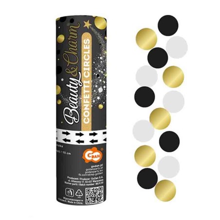 Party Cannon 15cm Oro, Bianco, Nero "Beauty e Charm" Sparacoriandoli Fantasia