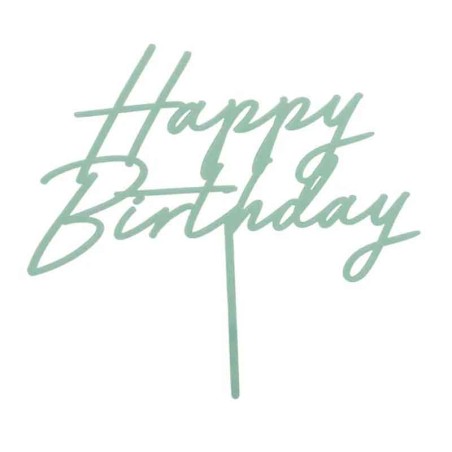 Cake Topper di Plastica Happy Birthday Verde 16cm Festa Tema Macaron