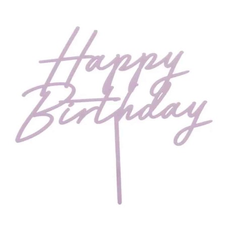 Cake Topper di Plastica Happy Birthday Lilla 16cm Festa Tema Macaron