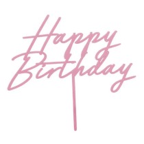 Cake Topper di Plastica Happy Birthday Rosa 16cm Festa Tema Macaron