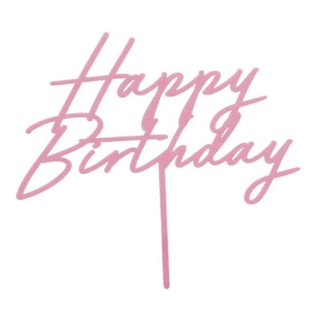 Cake Topper di Plastica Happy Birthday Rosa 16cm Festa Tema Macaron