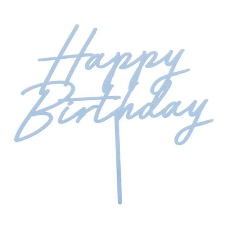 Cake Topper di Plastica Happy Birthday Celeste 16cm Festa Tema Macaron