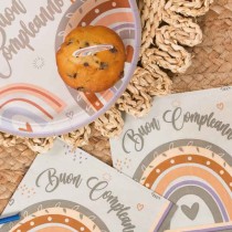 Piatto di Carta 24cm Buon Compleanno "Boho Celeste" 8pz Buon Compleanno Boho Celeste