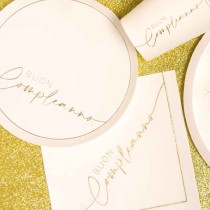Piatto di Carta 24cm Buon Compleanno "White & Gold" 6pz Buon Compleanno White & Gold