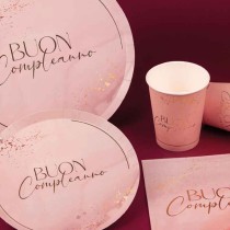 Bicchiere di Carta 250ml Buon Compleanno "Blush Rose" 6pz Buon Compleanno Blush Rose