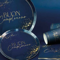 Bicchiere di Carta 250ml Buon Compleanno "Blue Navy" 6pz Buon Compleanno Blue Navy