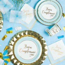 Picks Bandierina Buon Compleanno Celeste e Oro 25pz Compleanno Chic Celeste