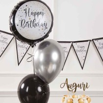 Palloncino in Foil 18" Nero e Bianco Happy Birthday "Black & White" Happy Birthday Prestige