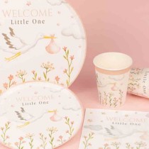 Tovagliolino di Carta 25x25cm Cicogna Rosa "Welcome Little One Pink" 16pz Welcome Little One Pink