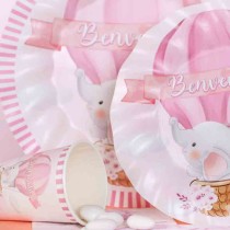 Piatto di Carta 25cm Nascita Rosa "Benvenuta" 8pz Benvenuta Rosa