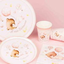 Piatto di Carta 18cm Battesimo Orsetto Rosa "Baby Bear" 6pz Battesimo Baby Bear Rosa