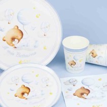Piatto di Carta 18cm Battesimo Orsetto Celeste "Baby Bear" 6pz Battesimo Baby Bear Celeste