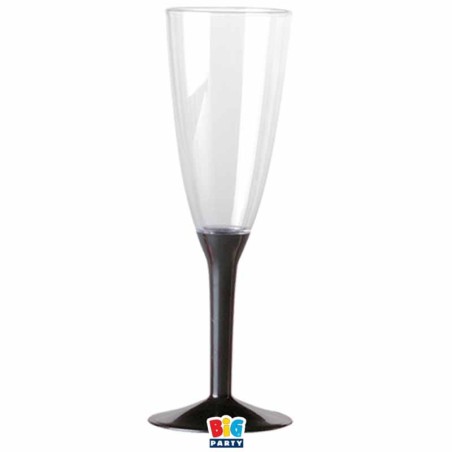 Flute Crystal Trasparente 130cc con Gambo Nero 12pz Calici Flute